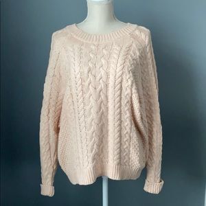 Aerie Pink Oversized Cableknit Sweater